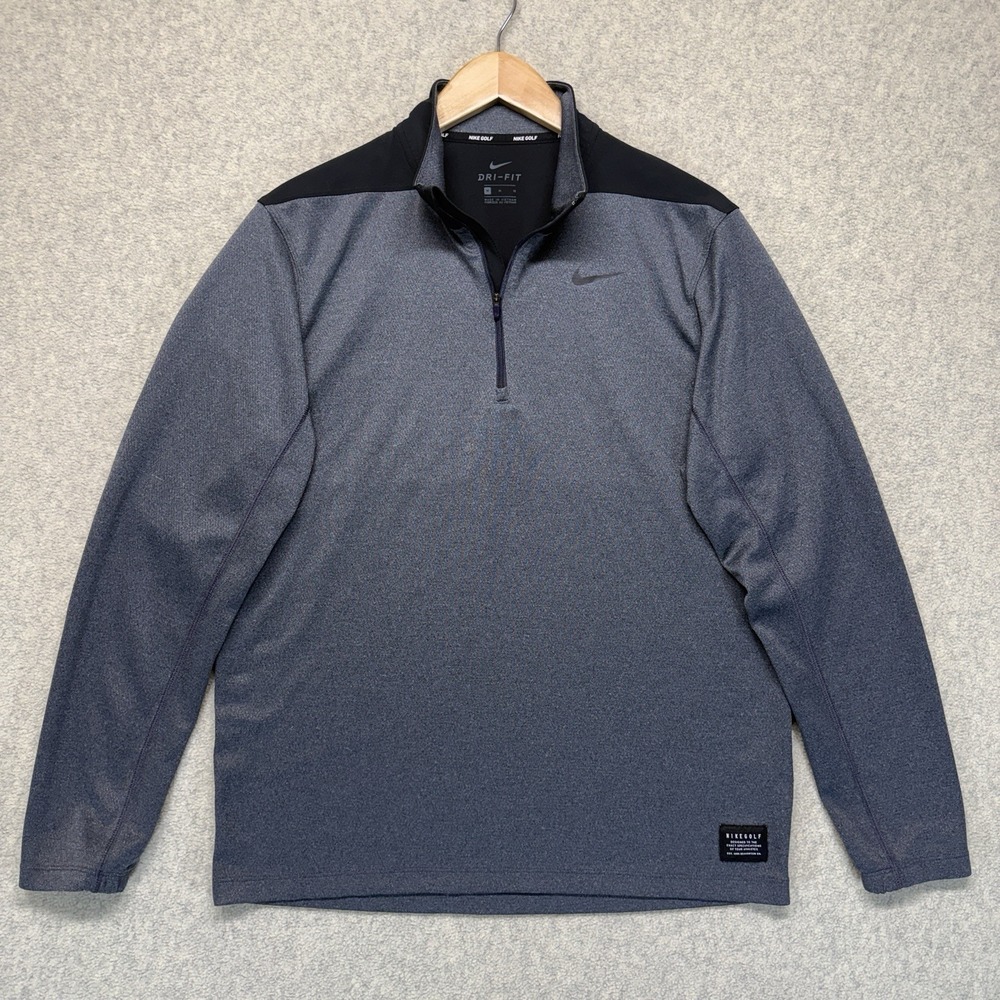 Nike Golf Dri Fit 1/4 Zip Pullover Gray Black Long Sleeve Athletic Top Men's M
